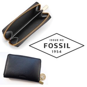 NWT Fossil RFID Mini Zip Card Case Wallet Leather